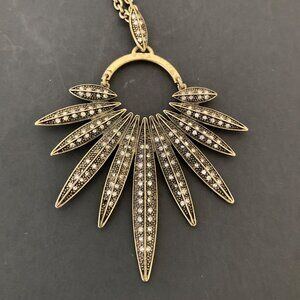 Vintage Sunburst Rhinestone Necklace Gold-Tone Pendant